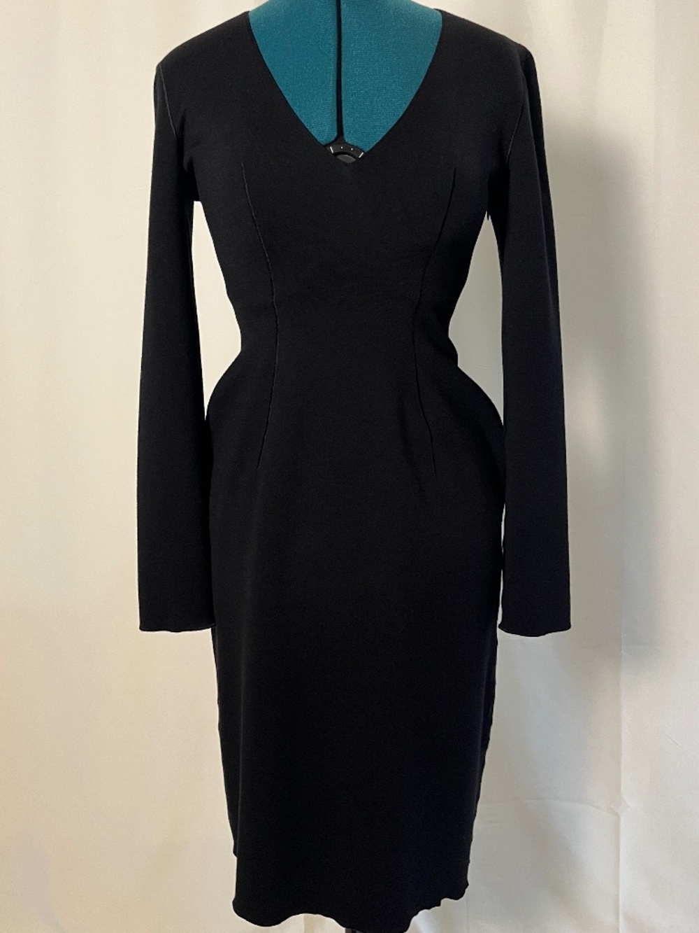ALAIA Vintage Long Sleeve Black Knit Pencil Dress Size Large Bodycon Tailored
